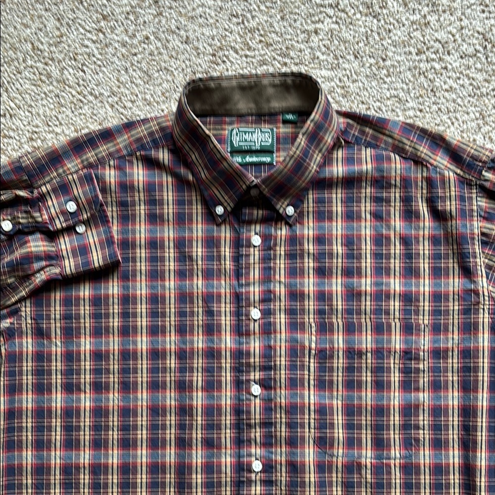 Gitman Bros. Vintage 40th Anniversary Navy Red Tan Plaid Button Down Shirt MIUSA